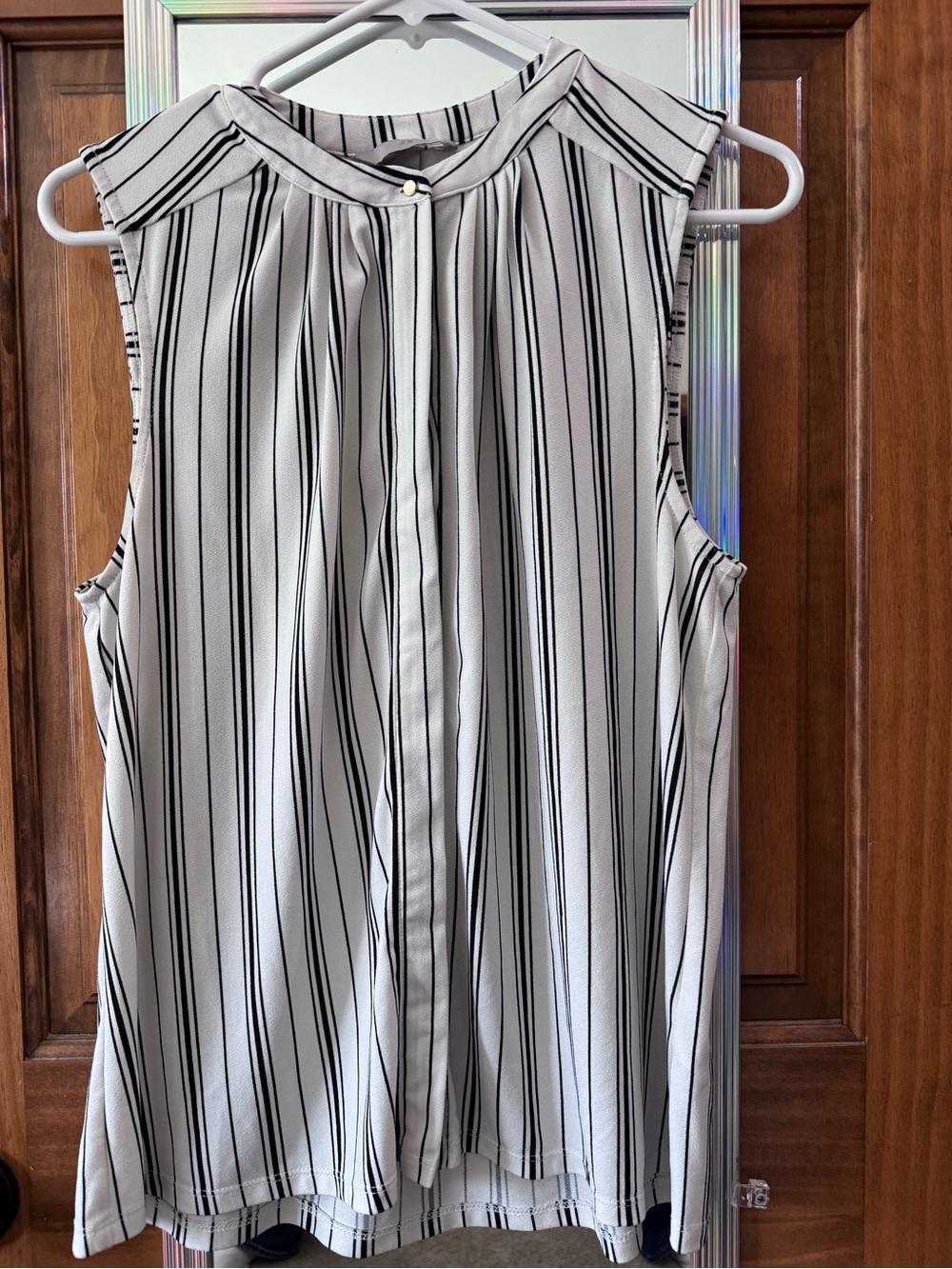 H&M White Sleeveless Camisole with Black Vertical Stripes